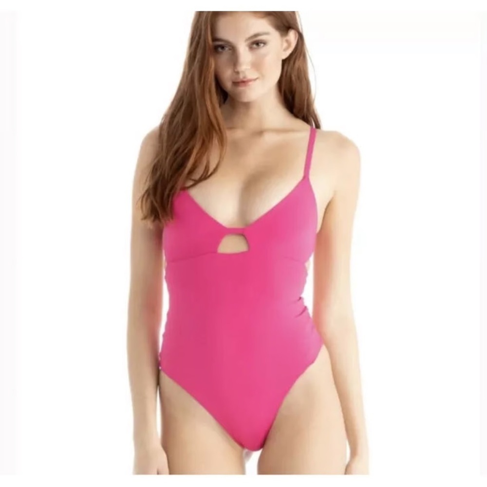 Tavik Adrian Moderate One Piece Swimsuit Sz S With Cut Outs Fuchsia Pink Plunge
